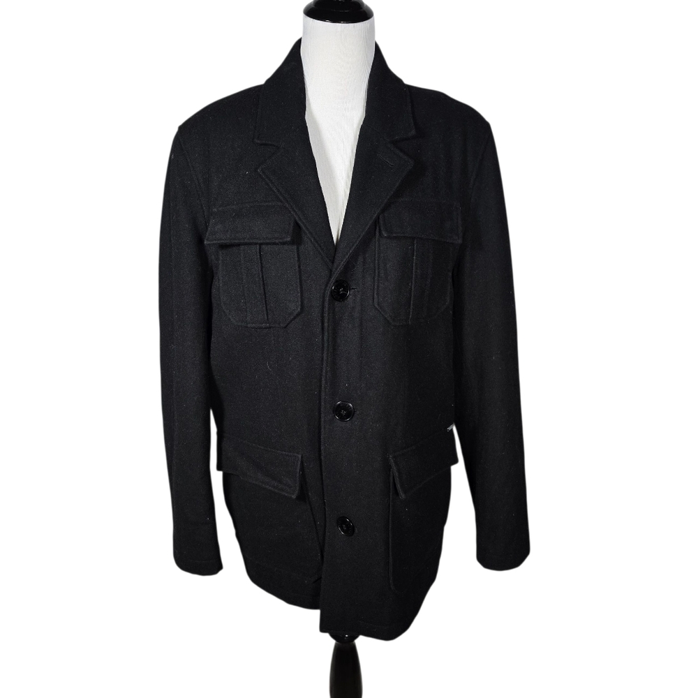 Guess Men's Size Large Black Wool Blend Peacoat Jacket